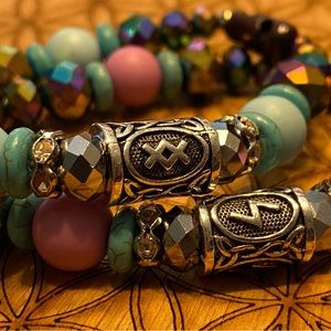 Handmade Sacred Geometry Matching Bracelet Set with Ancient Runes